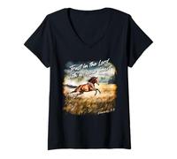 Femme Proverbs 3:5 Trust in The Lord - Women Girls Horse Verse T-Shirt avec Col en V