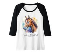 Femme Proverbs 3:5 Trust in The Lord - Women Girls Horse (White) Manche Raglan