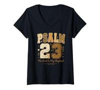 Femme Psalm 23 The Lord is My Shepherd Stitched Vintage Christian T-Shirt avec Col en V
