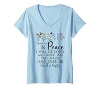 Femme Psalm 4:8 I Will Lie Down and Sleep in Peace God Bible Verse T-Shirt avec Col en V