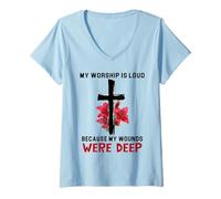 Femme Psaume 147:3 My Worship is Loud Because Wounds Were Deep T-Shirt avec Col en V