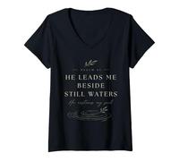 Femme Psaume 23 : Verset biblique chrétien - Foi des eaux mortes T-Shirt avec Col en V