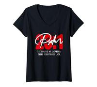 Femme Psaume 23 Versets bibliques catholiques Le Seigneur est Mon Berger T-Shirt avec Col en V