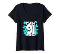 Femme Psaume 91 Bible Mon Refuge T-Shirt avec Col en V