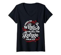 Femme Psaume 91 Mon Refuge Ma Forteresse T-Shirt avec Col en V