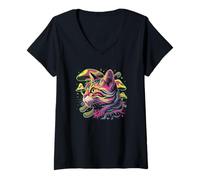 Femme Psychedelic Art Mignon Chat Chatons Chats Chaton T-Shirt avec Col en V