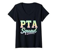 Femme PTA Squad Parent Teacher Association Back to School Teacher T-Shirt avec Col en V