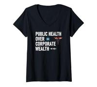 Femme Public Health Over Corporate Wealth Hands Off My Healthcare T-Shirt avec Col en V