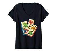 Femme Puerto Rico Flag Dominoes Coquí Frog Pava Hat Taino Boricua T-Shirt avec Col en V