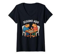 Femme Puerto Rico Seguimo Aqui Coquí Frog Domino Hispanic Heritage T-Shirt avec Col en V