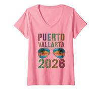 Femme Puerto Vallarta 2026 Maman Fille Voyage Natation Vacay T-Shirt avec Col en V