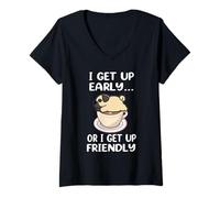 Femme Pug Dog I Get Up Early Coffee Funny Puppy Dogs Lovers T-Shirt avec Col en V
