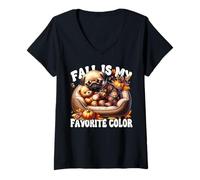 Femme Pug for Women and Men Fall is My Favorite Color Autumn Sleep T-Shirt avec Col en V