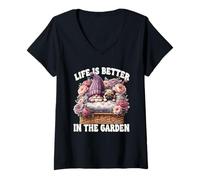 Femme Pug Gnome Dad Life Is Better In The Garden For Pug Grandpa T-Shirt avec Col en V