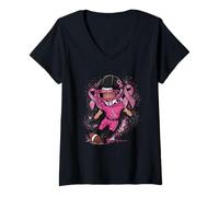 Femme Puissance de Football de Sensibilisation au Cancer du Sein T-Shirt avec Col en V