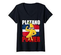 Femme Puissance platano Dominicaine Banana Strongman Flag Art T-Shirt avec Col en V