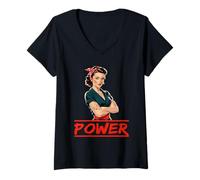 Femme Puissant message de puissance d'icône féministe T-Shirt avec Col en V