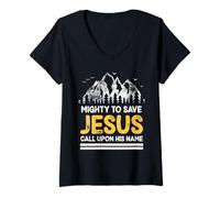 Femme Puissant pour sauver Jésus, invoquez Son nom, Hommes et Femmes chrétiens T-Shirt avec Col en V