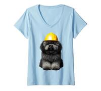 Femme Puli Dog Casque de travail ingénieur propriétaire d'équipage Jaune T-Shirt avec Col en V