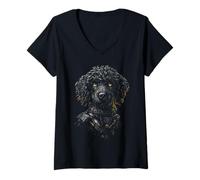 Femme Puli Dog Lover Illustration Portrait Motif Animal T-Shirt avec Col en V
