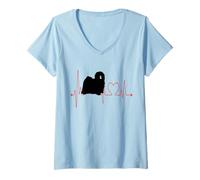 Femme Puli Hungarian Dog Heartbeat EKG Funny Dogs Propriétaire et Amoureux T-Shirt avec Col en V
