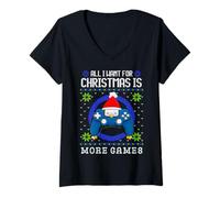Femme Pull de Jeu All I Want for Christmas is More Games T-Shirt avec Col en V