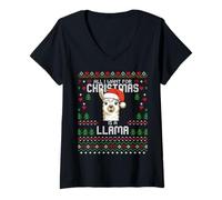Femme Pull de Noël « All I Want for Christmas is A Llama Ugly Xmas » T-Shirt avec Col en V