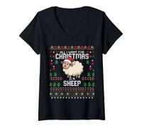 Femme Pull de Noël « All I Want for Christmas is A Sheep Ugly Xmas » T-Shirt avec Col en V