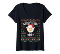 Femme Pull de Noël « All I Want for Christmas is A Sheep Ugly Xmas » T-Shirt avec Col en V