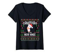 Femme Pull de Noël « All I Want for Christmas is My New Knee Surgery » T-Shirt avec Col en V