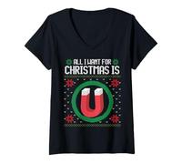 Femme Pull de Noël Amusant avec Inscription « All I Want for Christmas is U » T-Shirt avec Col en V