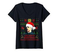 Femme Pull de Noël Amusant Woodrow président Wilson Moche Hiver T-Shirt avec Col en V