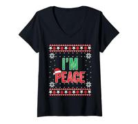 Femme Pull de Noël Assorti « I Come in Peace I'm Peace » T-Shirt avec Col en V