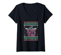 Femme Pull de Noël avec Inscription « Oh What Fun It is to Ride Horse Ugly Horse » T-Shirt avec Col en V