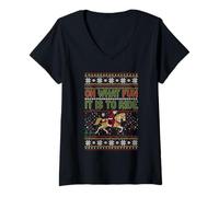 Femme Pull de Noël avec Inscription « Oh What Fun It is to Ride Horse Ugly Horse » T-Shirt avec Col en V