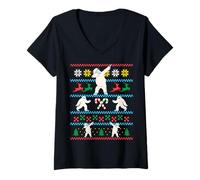 Femme Pull de Noël Big Foot Dabbing Yeti Ugly Winter Dab Meme T-Shirt avec Col en V