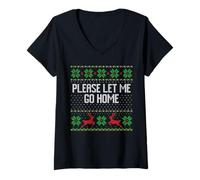Femme Pull de Noël Collant « Please Let me go Home » introverti T-Shirt avec Col en V