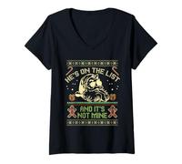 Femme Pull de Noël « He's on The List Not Mine Santa Ugly » T-Shirt avec Col en V