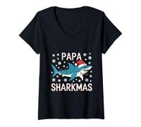 Femme Pull de Noël Moche avec Bonnet de Père Noël et Requin T-Shirt avec Col en V