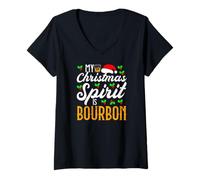 Femme Pull de Noël Moche et Amusant. Mon Esprit de Noël est Bourbon T-Shirt avec Col en V