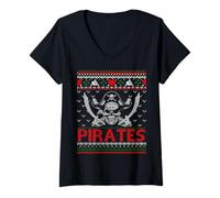 Femme Pull de Noël Moche sur Le thème des Pirates T-Shirt avec Col en V