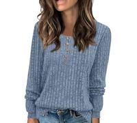 Femme Pull Femme Chic Décontractés Léger Tunique à Manches Longues Sweatshirt Chic et Élégant Bouton Cou Couleur Unie Chaud Pullover Haut Tops Automne et Hiver Cadeau de Ma Mère,Bleu,XXL,F18S