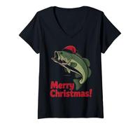 Femme Pull Moche avec Bonnet de Père Noël et Requin Amusant T-Shirt avec Col en V