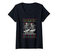 Femme Pull Moche Blame Brother Fun pour fête de Noël pour Enfants T-Shirt avec Col en V