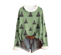 Femme Pull Moche de Noel Pulls en Tricoté de Noel Femmes Col Rond Fourrure Manches Longues Christmas Mode Original Tunique Drole Moche Chic Lumineux Ugly Christmas Jumper Grande Taille Vêtements Noël