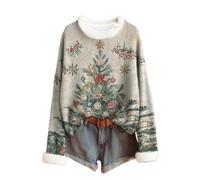 Femme Pull Moche de Noel Pulls en Tricoté de Noel Femmes Col Rond Fourrure Manches Longues Christmas Mode Original Tunique Drole Moche Chic Lumineux Ugly Christmas Jumper Grande Taille Vêtements Noël