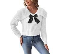 Femme Pull, Pull Court à col Oversize et nœud Papillon, Top tricoté pour la Mode Automne-Hiver