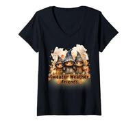 Femme Pull Weather Friends Mignon Automne Citrouille Saison Design T-Shirt avec Col en V