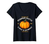 Femme Pumpkin Patch U-Pick Hayride Rustique Farm Fun T-Shirt avec Col en V