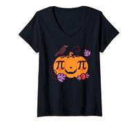 Femme Pumpkin Pi Costume de Nerd mathématiques Halloween Thanksgiving Pie Day T-Shirt avec Col en V